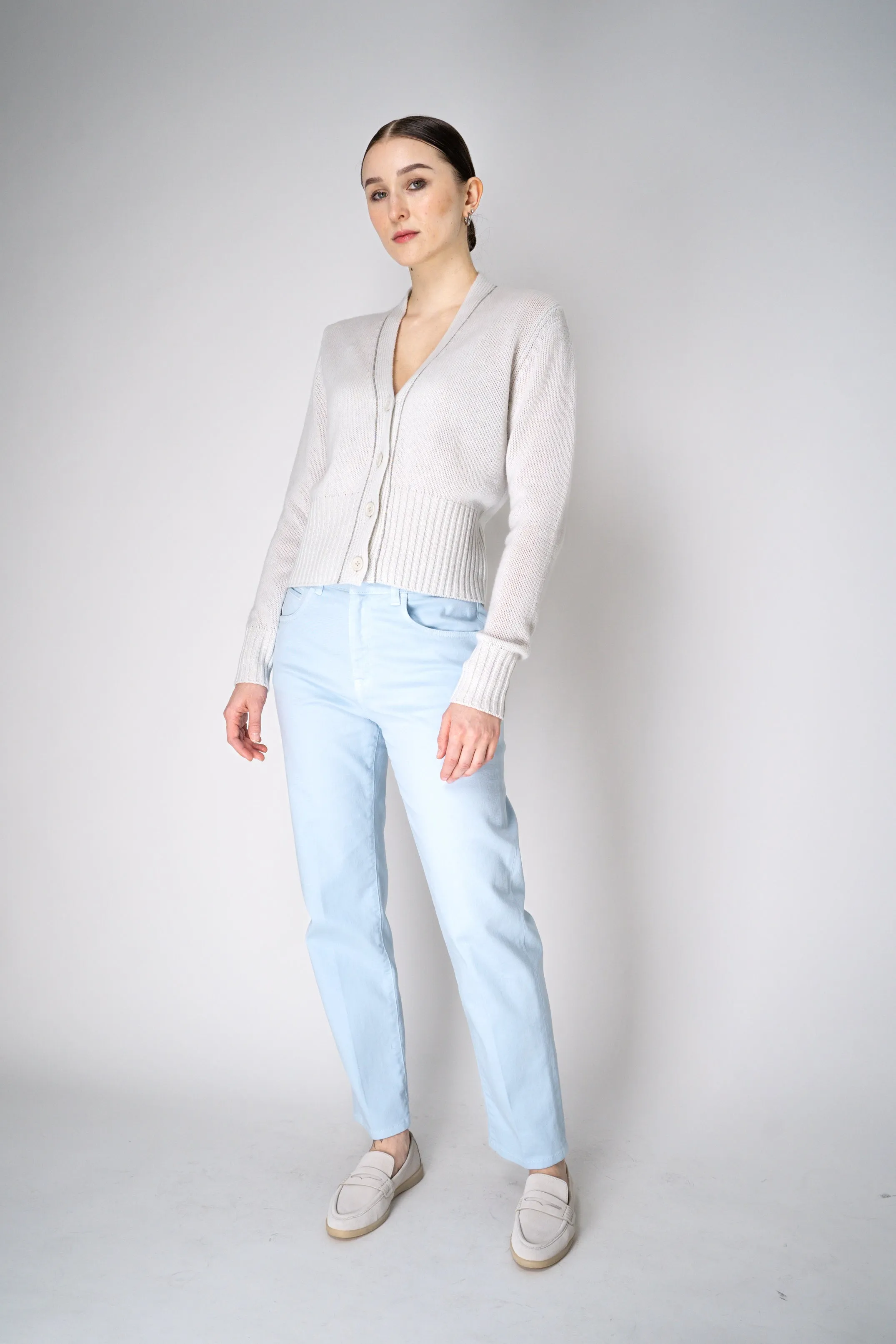 Fabiana Filippi 100% Cashmere Cardigan with Brilliant Beading in Chalk White