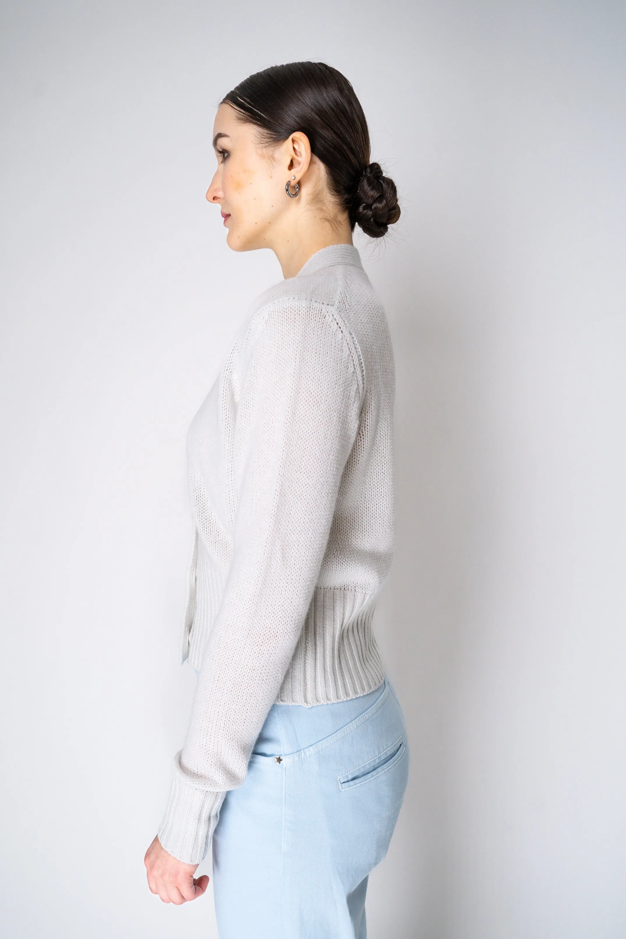 Fabiana Filippi 100% Cashmere Cardigan with Brilliant Beading in Chalk White