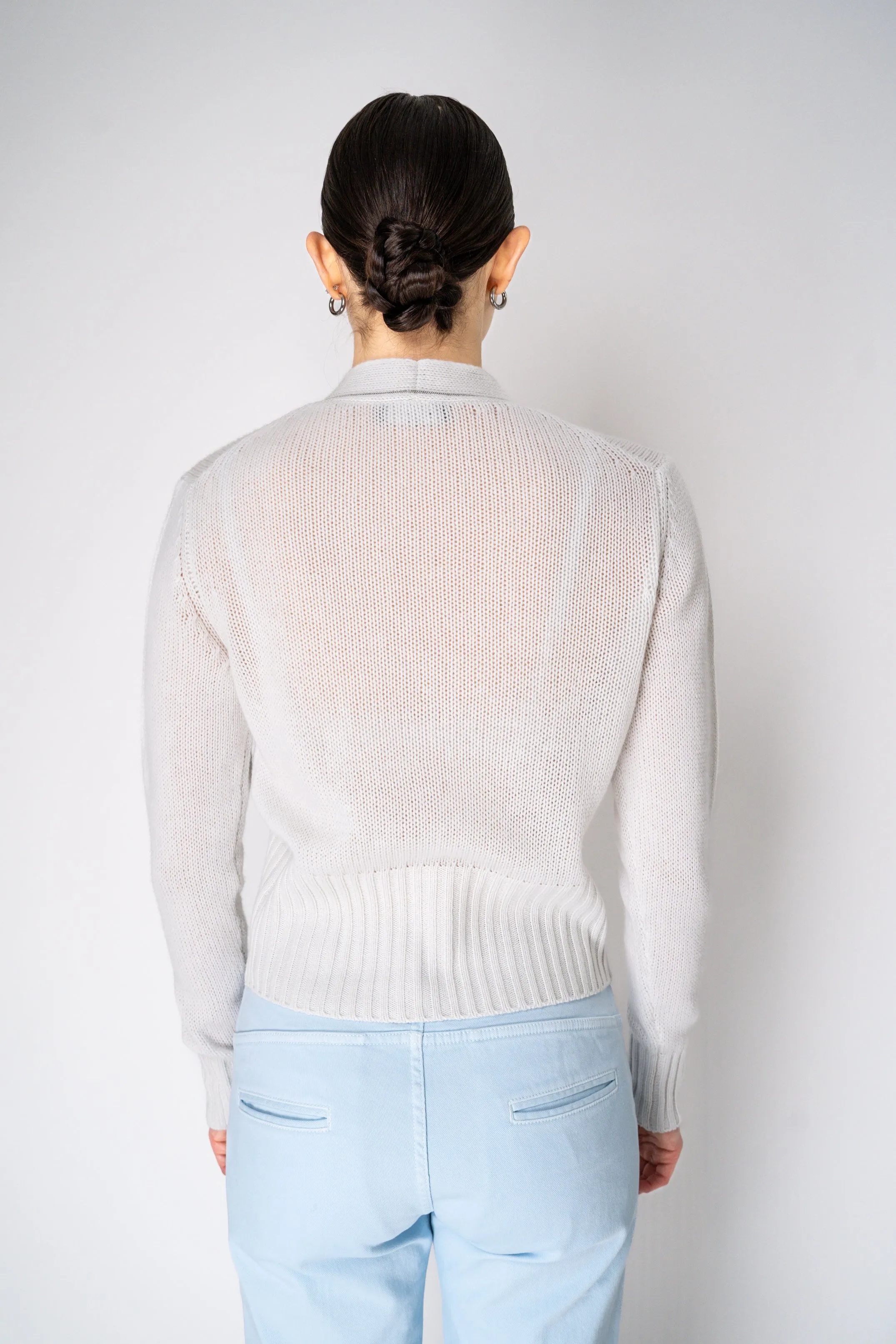 Fabiana Filippi 100% Cashmere Cardigan with Brilliant Beading in Chalk White