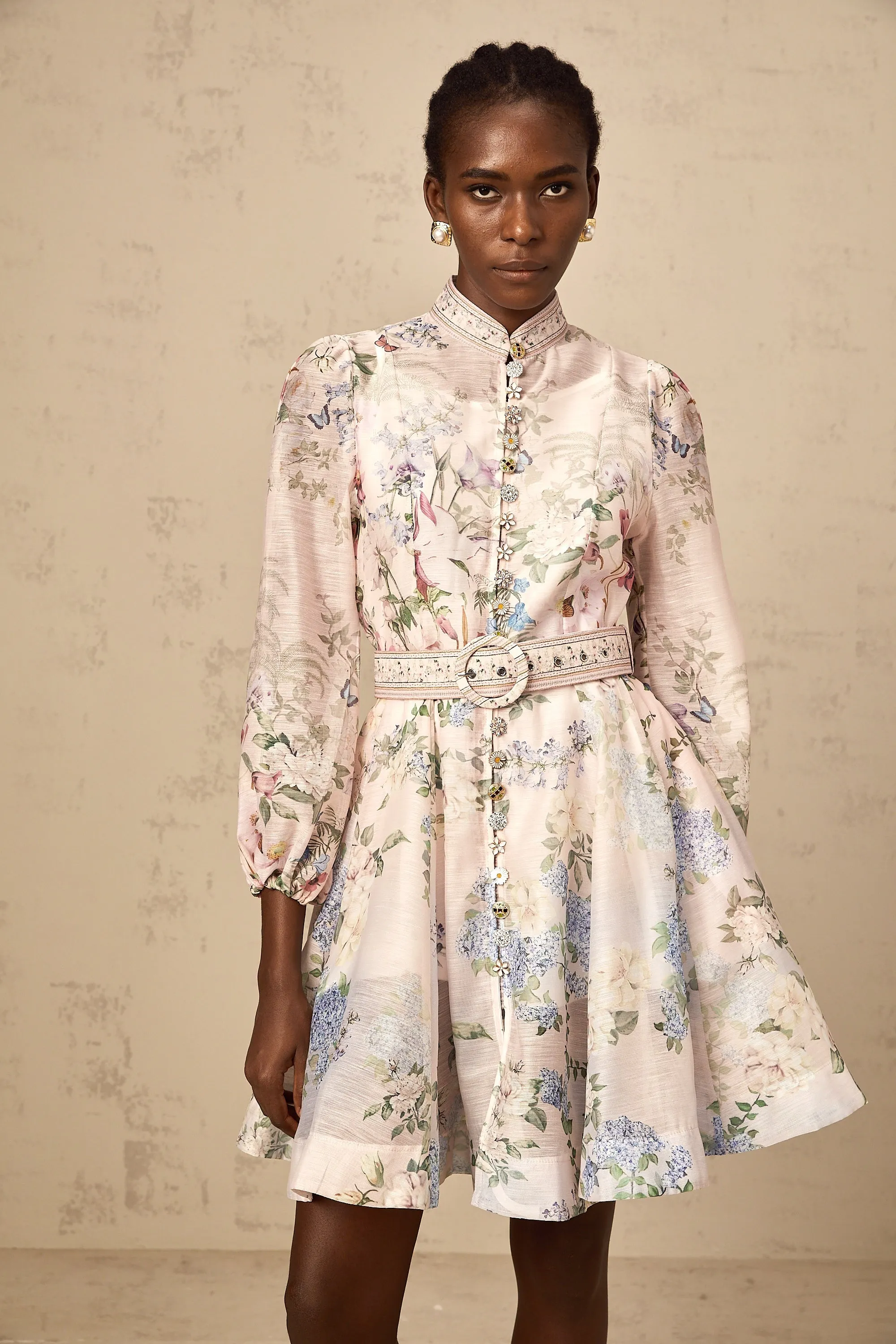 Fabienne light-pink floral-print mini dress
