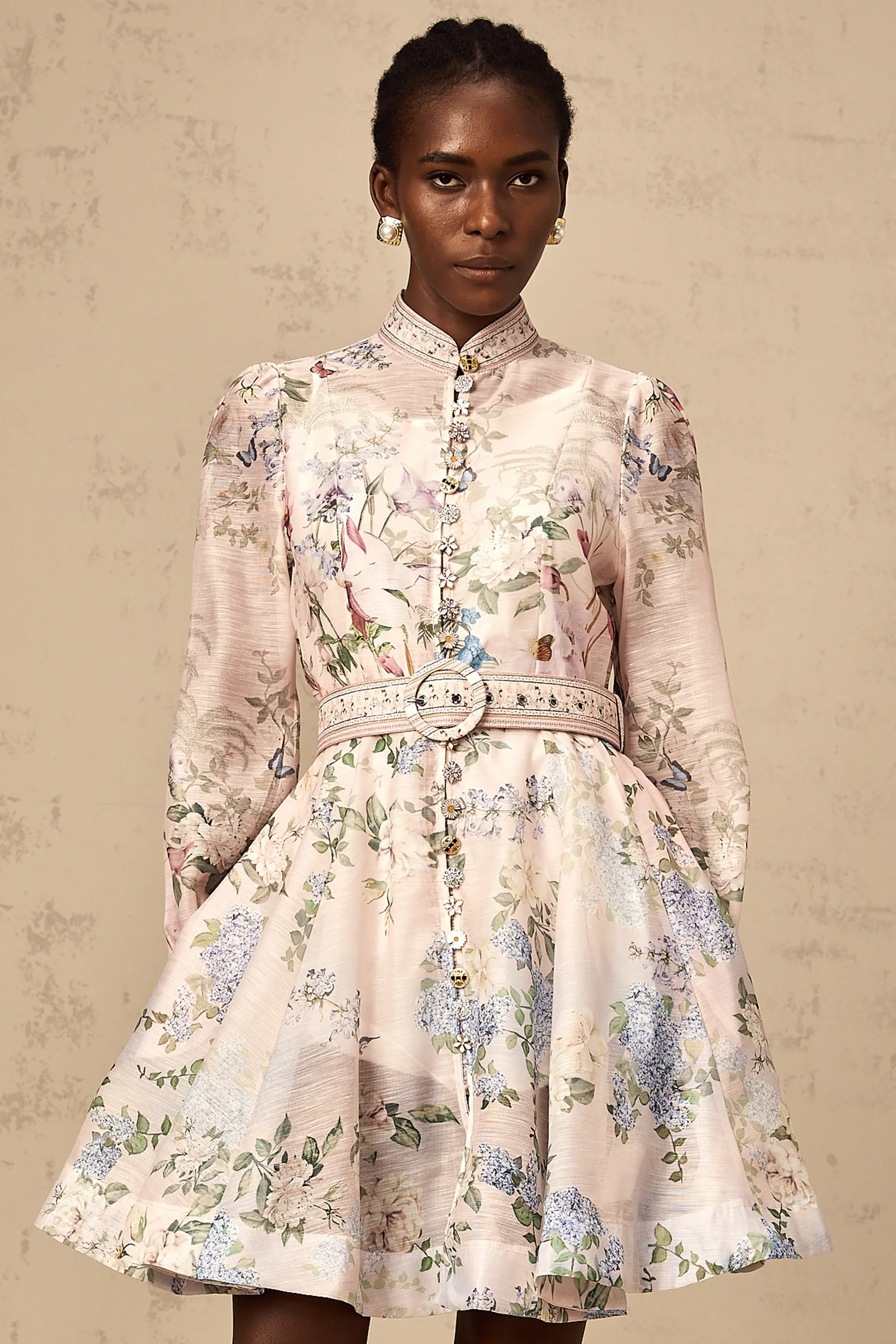 Fabienne light-pink floral-print mini dress