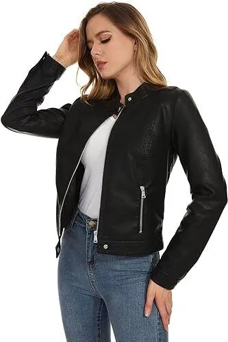 Fera Sheepskin Leather Biker Jacket Black for Women