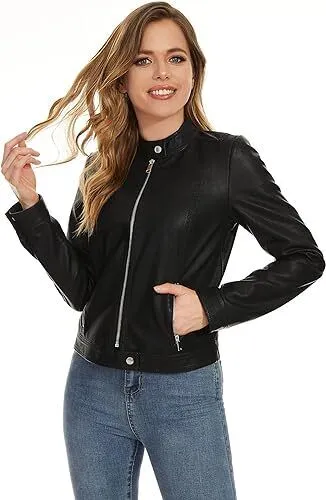 Fera Sheepskin Leather Biker Jacket Black for Women