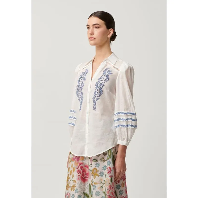 Fleurine Embroidered Cotton Slub Shirt | Milk