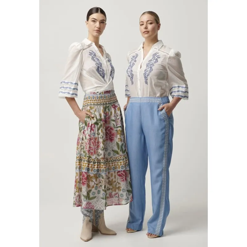 Fleurine Embroidered Cotton Slub Shirt | Milk