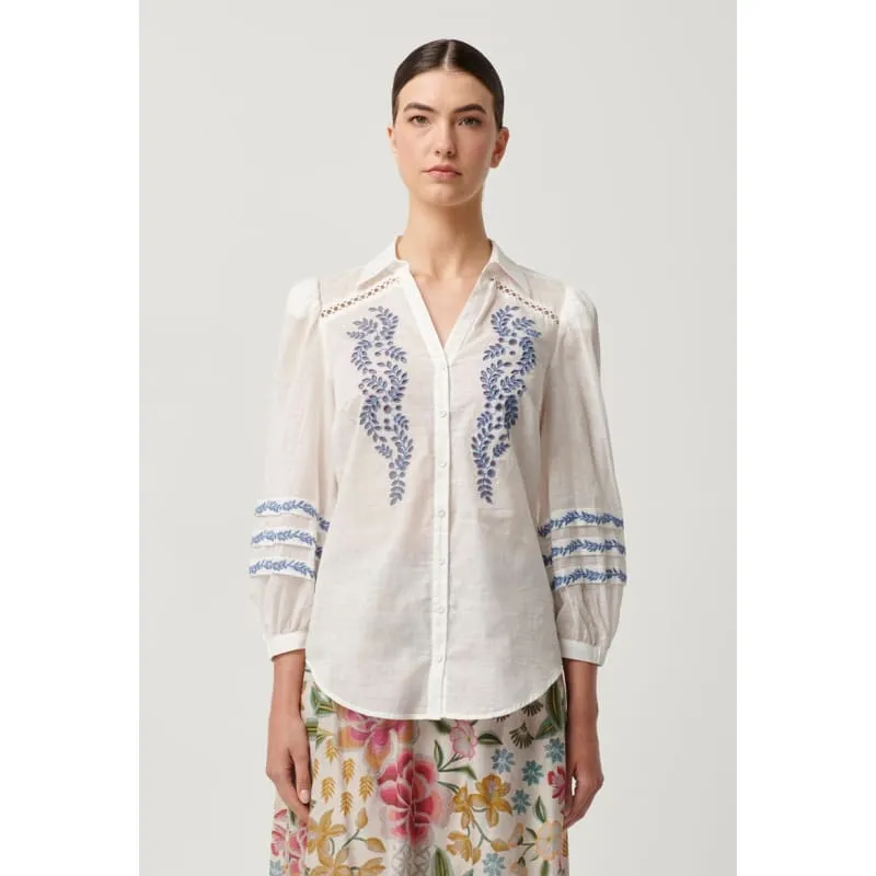 Fleurine Embroidered Cotton Slub Shirt | Milk