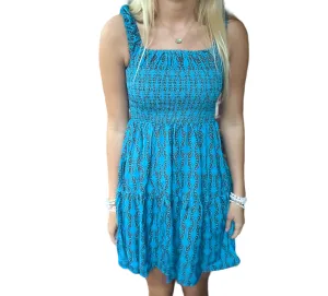Floral Bliss: Sleeveless Blue Dress