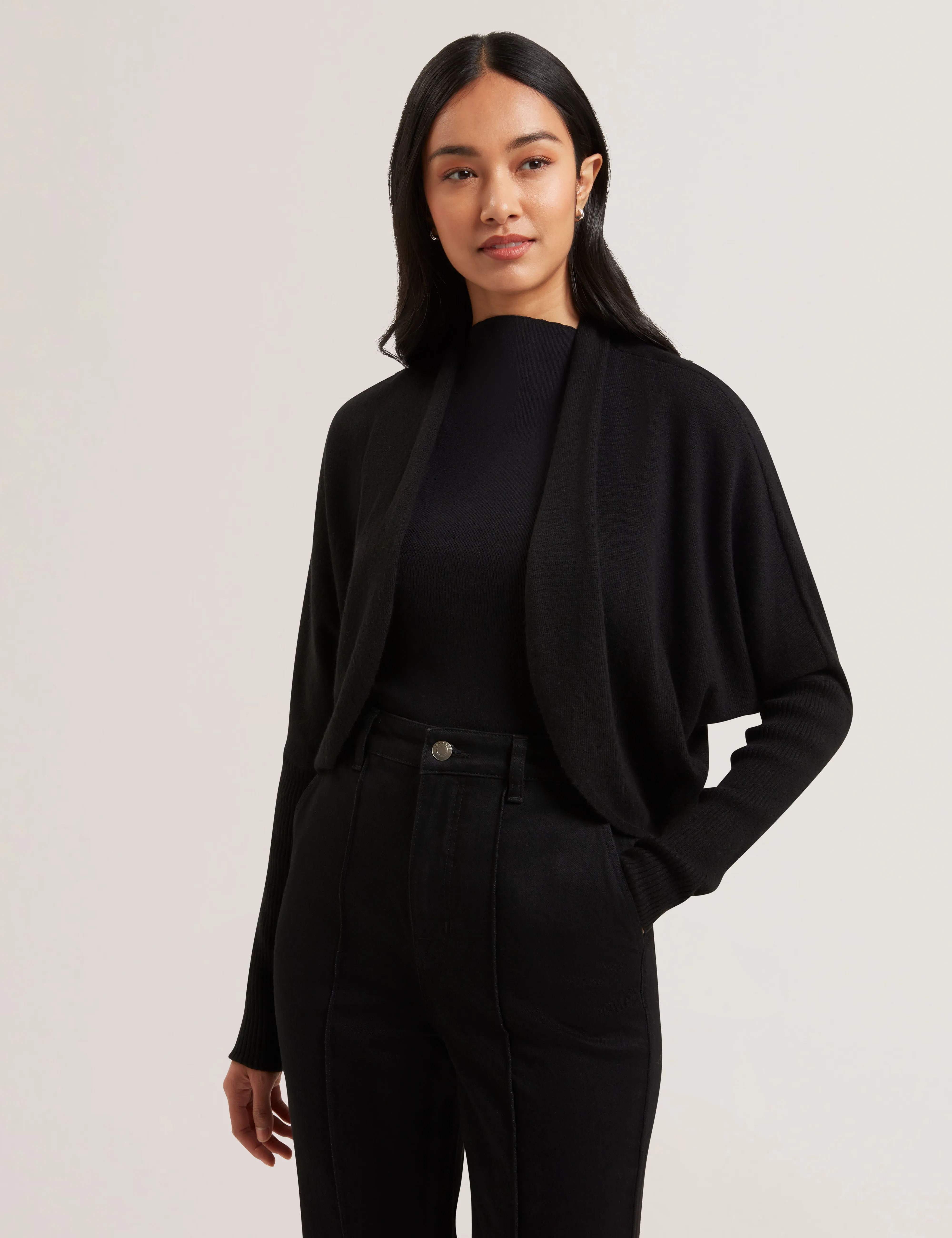 Gabrlaa Circular Knit Cropped Shrug Cardigan Black
