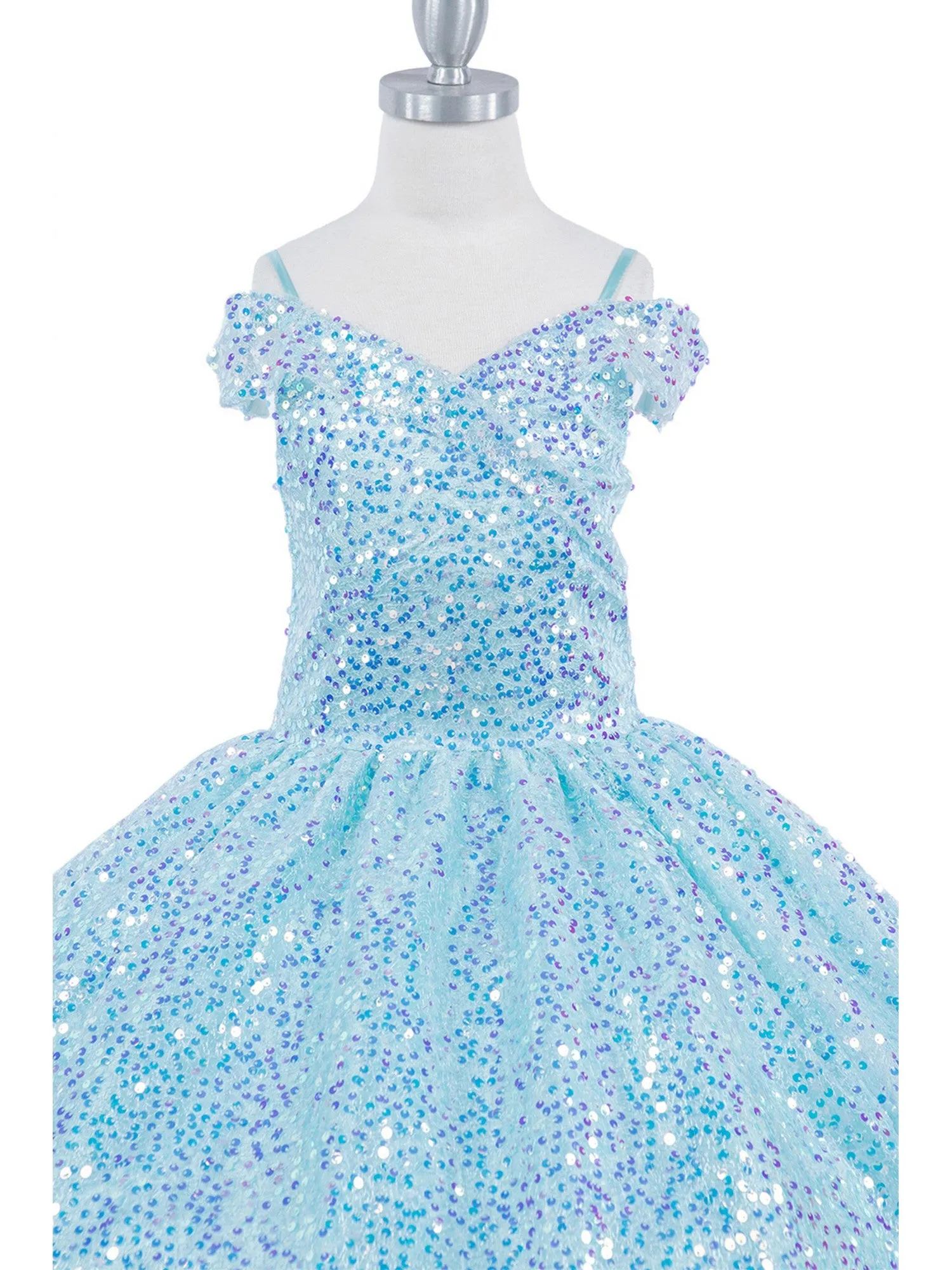 Girls Rainbow Sequin Glitter Tulle Off Shoulder Sweep Train Ball Gown, Sizes 2-16