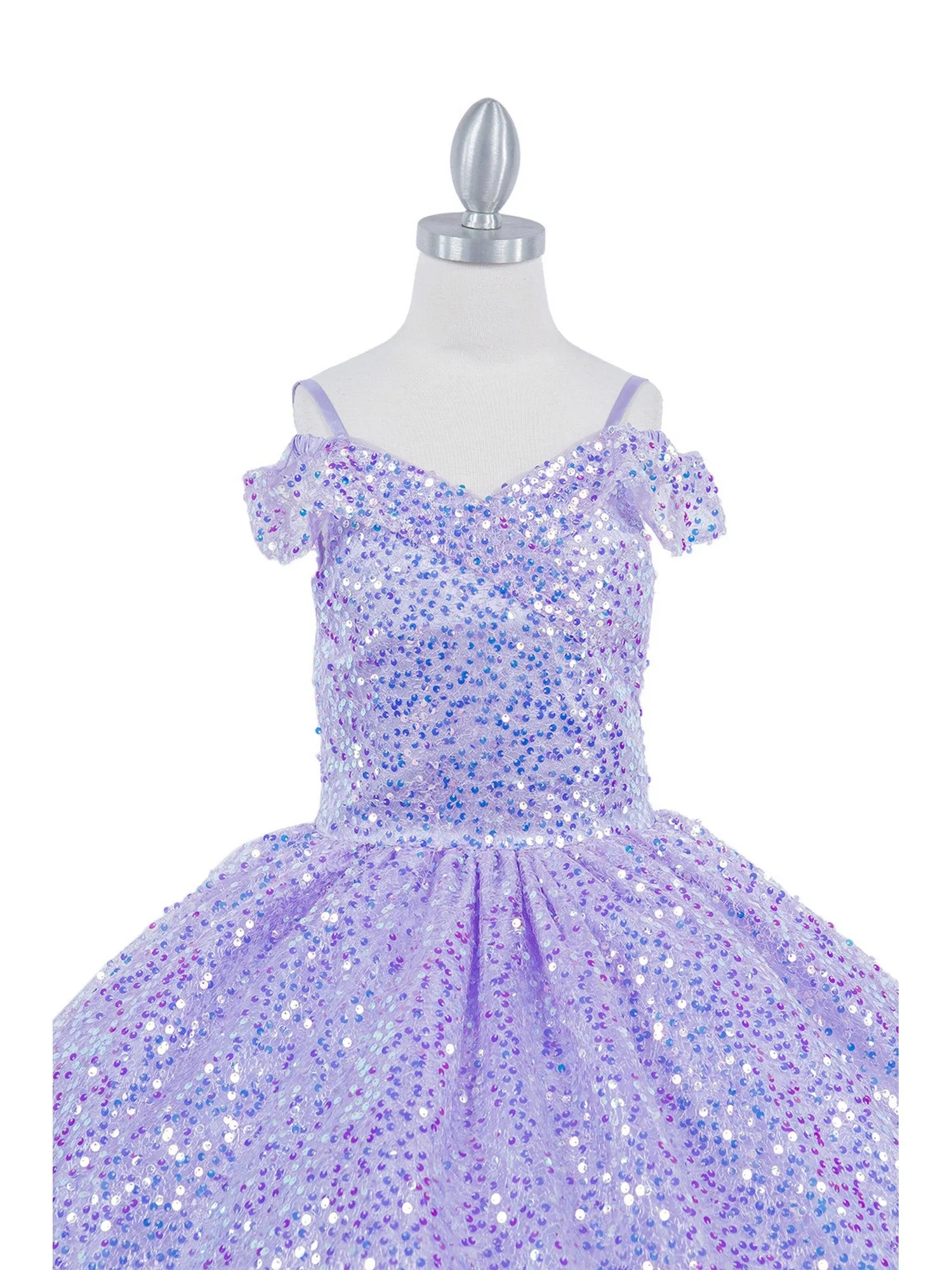 Girls Rainbow Sequin Glitter Tulle Off Shoulder Sweep Train Ball Gown, Sizes 2-16