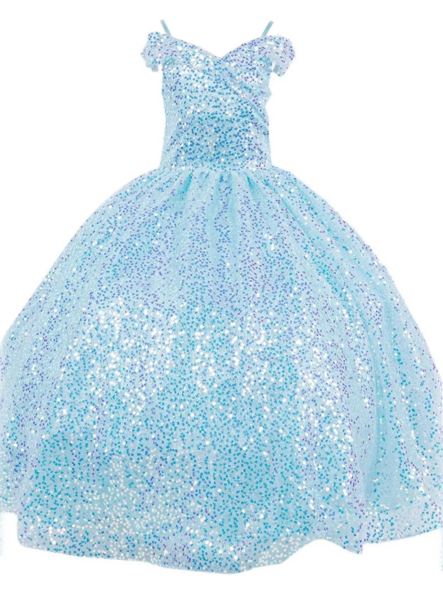 Girls Rainbow Sequin Glitter Tulle Off Shoulder Sweep Train Ball Gown, Sizes 2-16