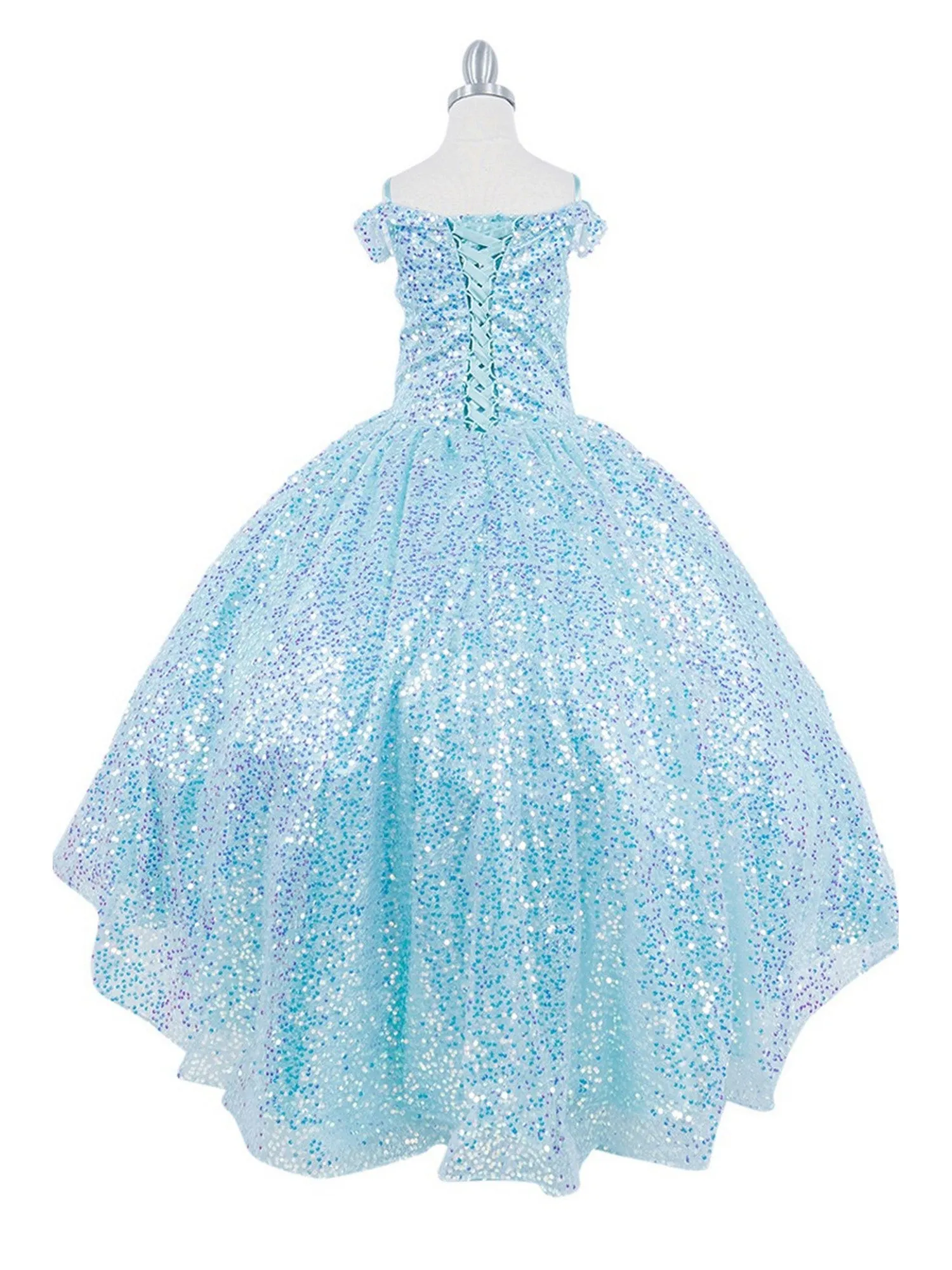 Girls Rainbow Sequin Glitter Tulle Off Shoulder Sweep Train Ball Gown, Sizes 2-16