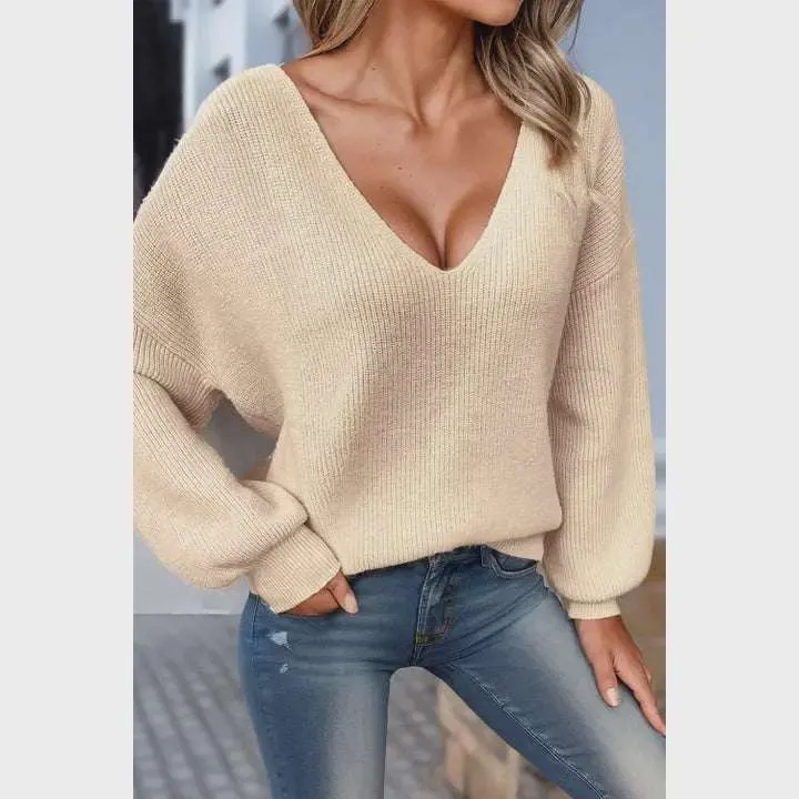 Grace Puff Sleeve Sweater W/ Bow Knot Back