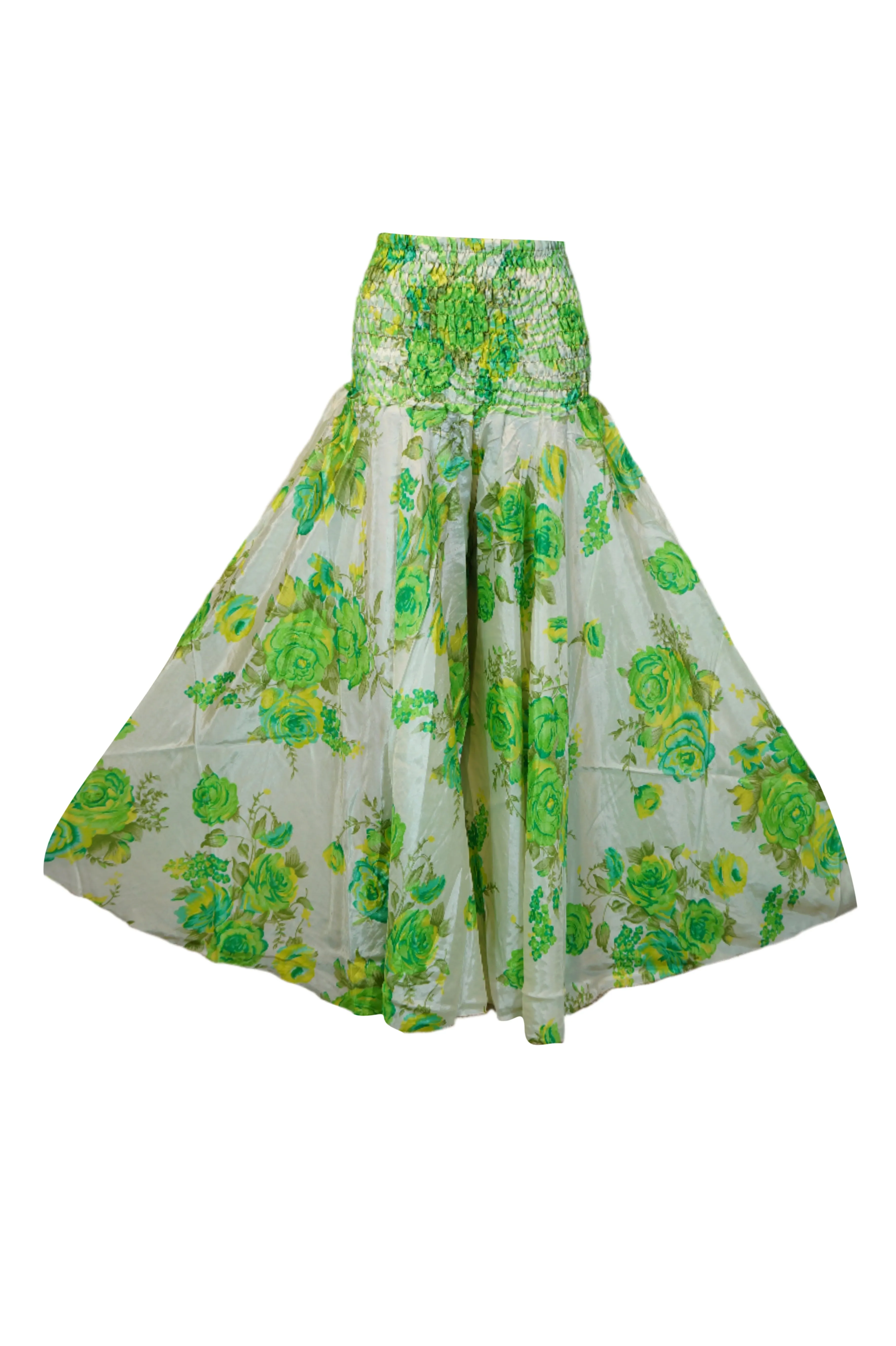 Handcrafted White & Green Floral Boho Palazzo Pants – Bohemian Elegance in Bloom SM