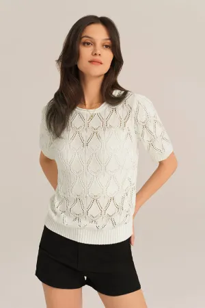 Hollowed-out Short Sleeve Crew Neck Knit Tops