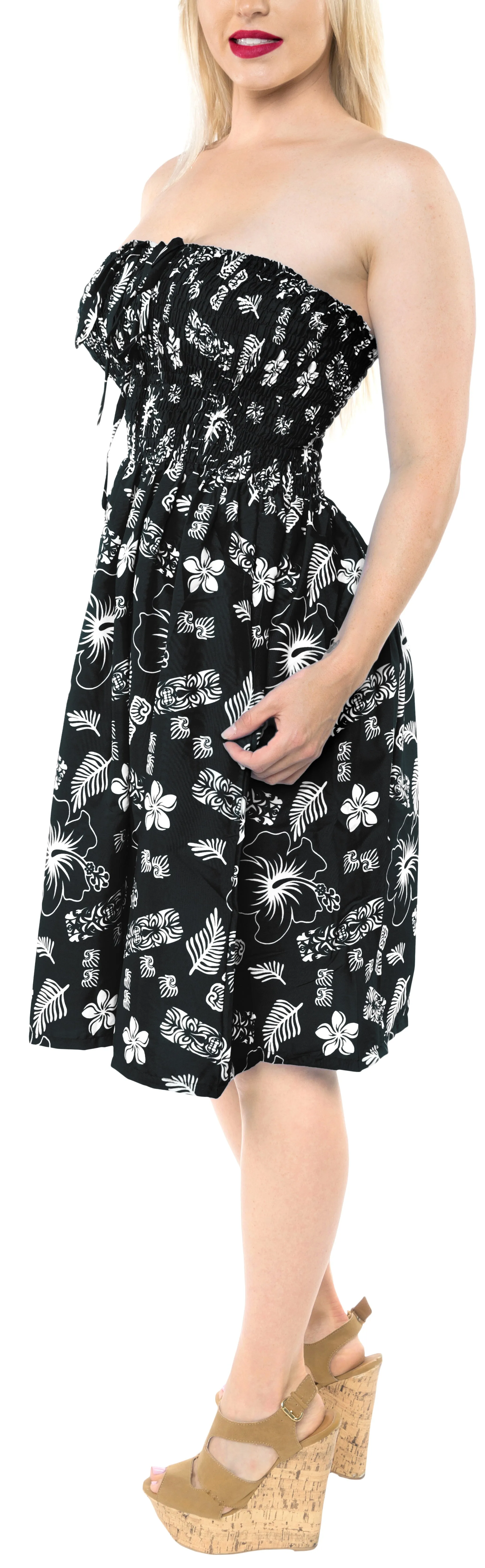 LA LEELA Women's Printed Maxi Tube Halter Dress Top Women One Size Black_I623