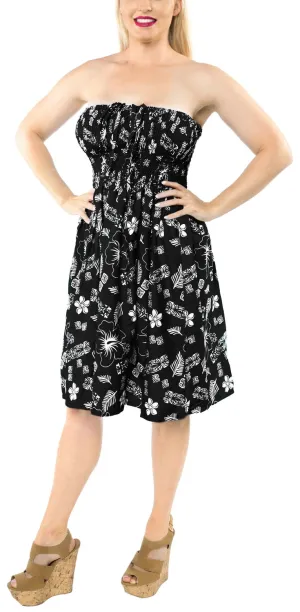 LA LEELA Women's Printed Maxi Tube Halter Dress Top Women One Size Black_I623