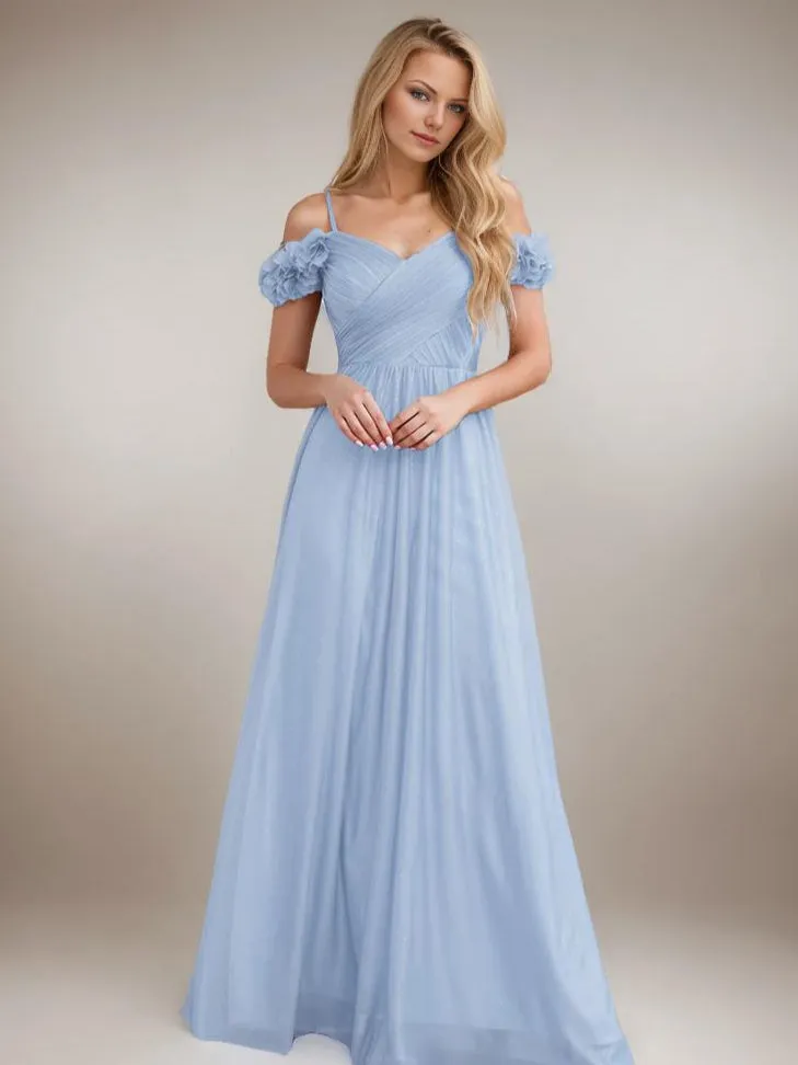 Lidia light blue soft tulle evening ball dress