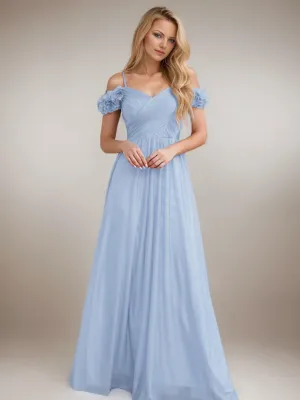 Lidia light blue soft tulle evening ball dress