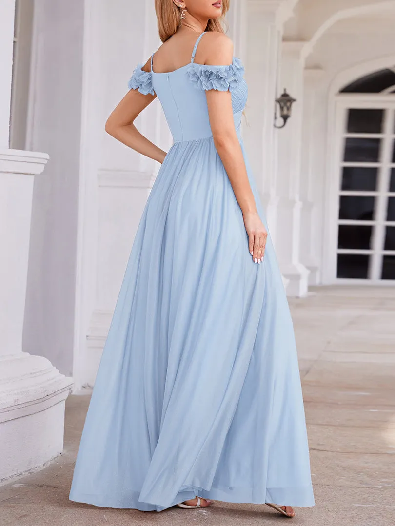 Lidia light blue soft tulle evening ball dress