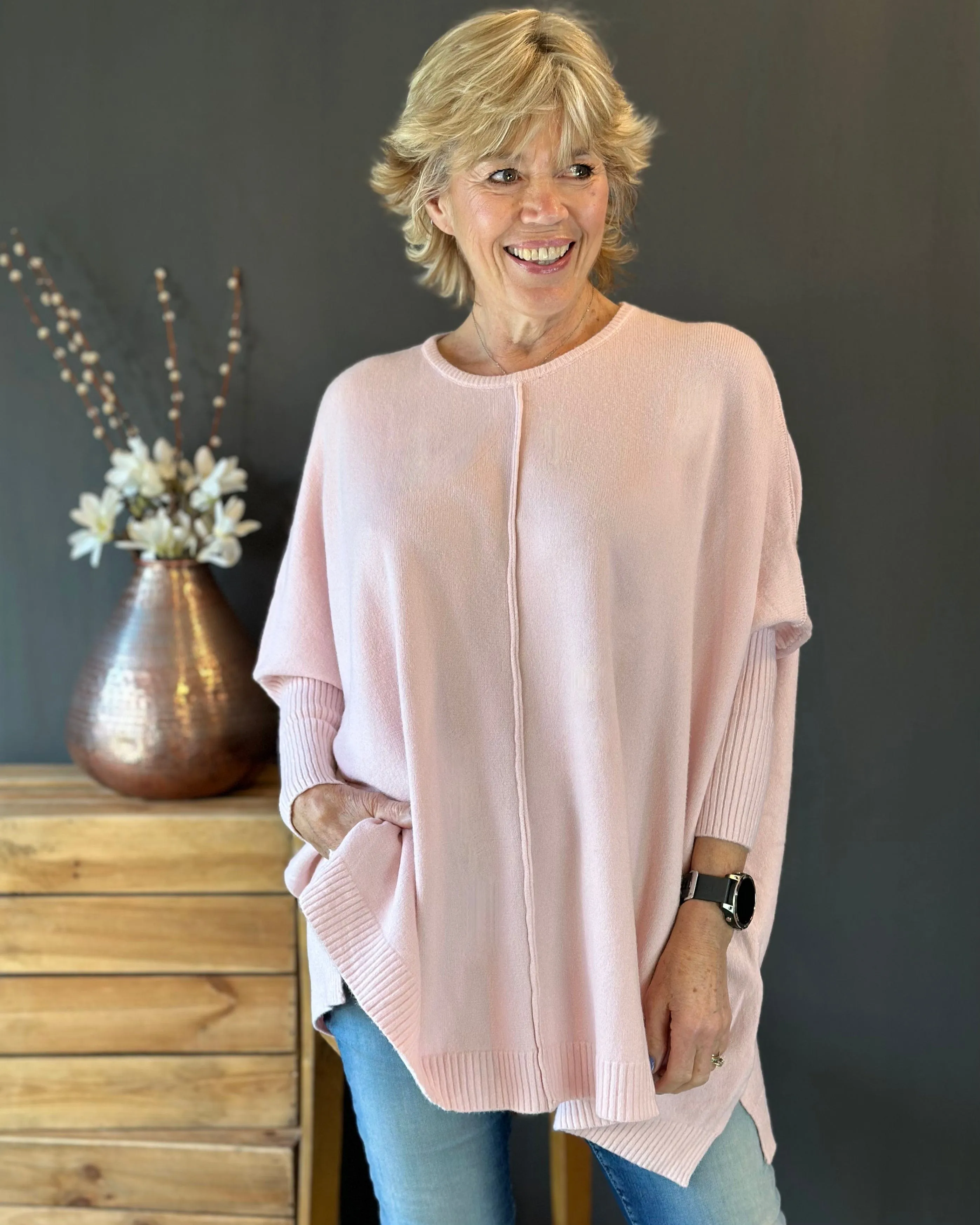 Long Sleeve Slouchy Jumper - Pale Pink
