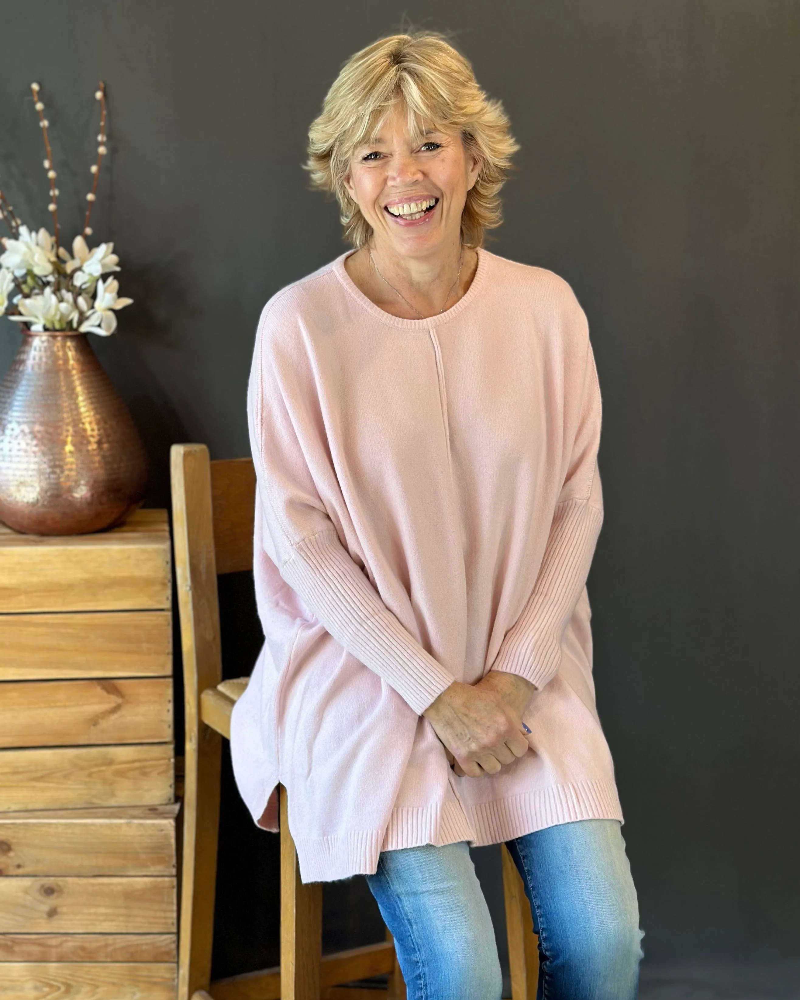 Long Sleeve Slouchy Jumper - Pale Pink