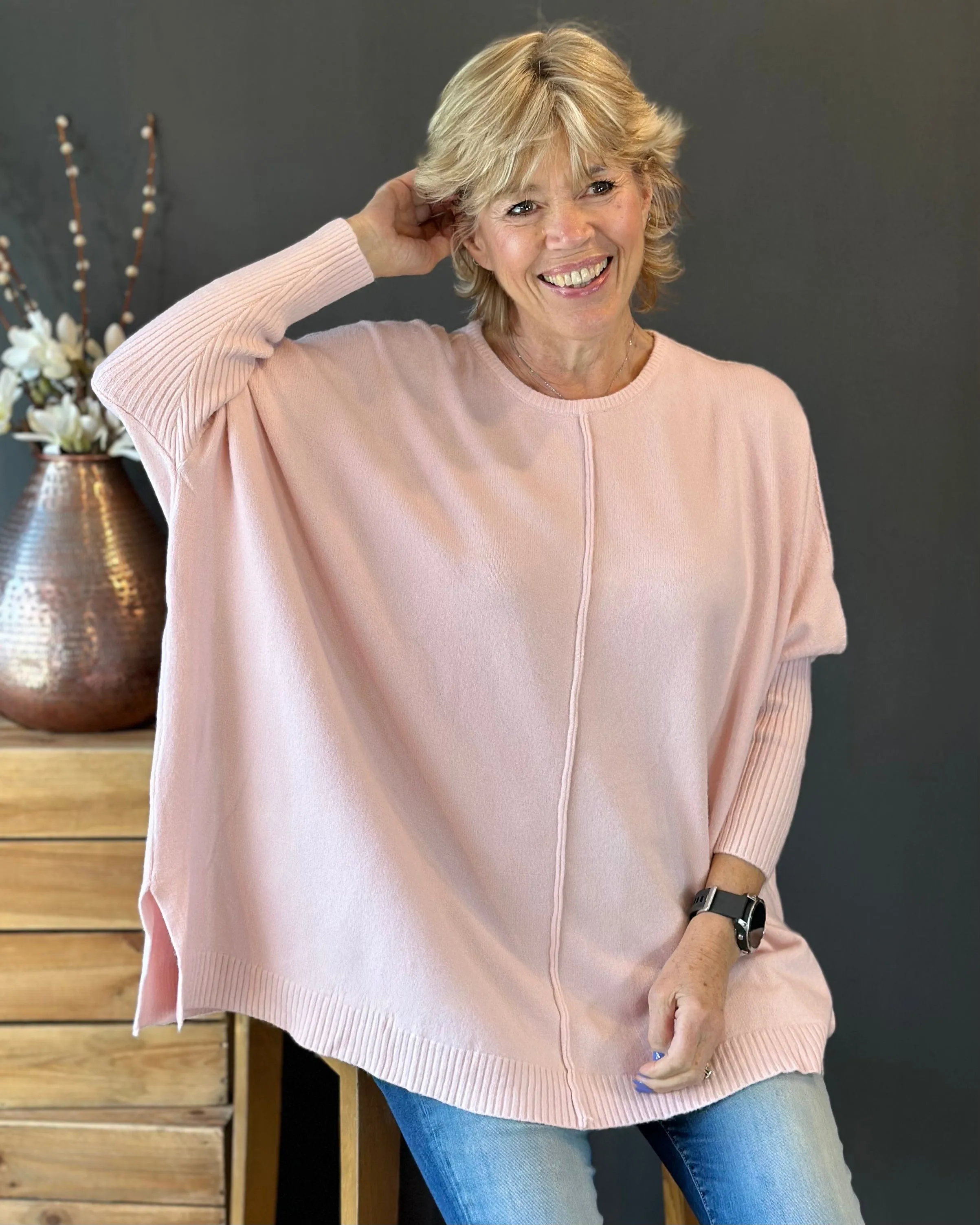 Long Sleeve Slouchy Jumper - Pale Pink