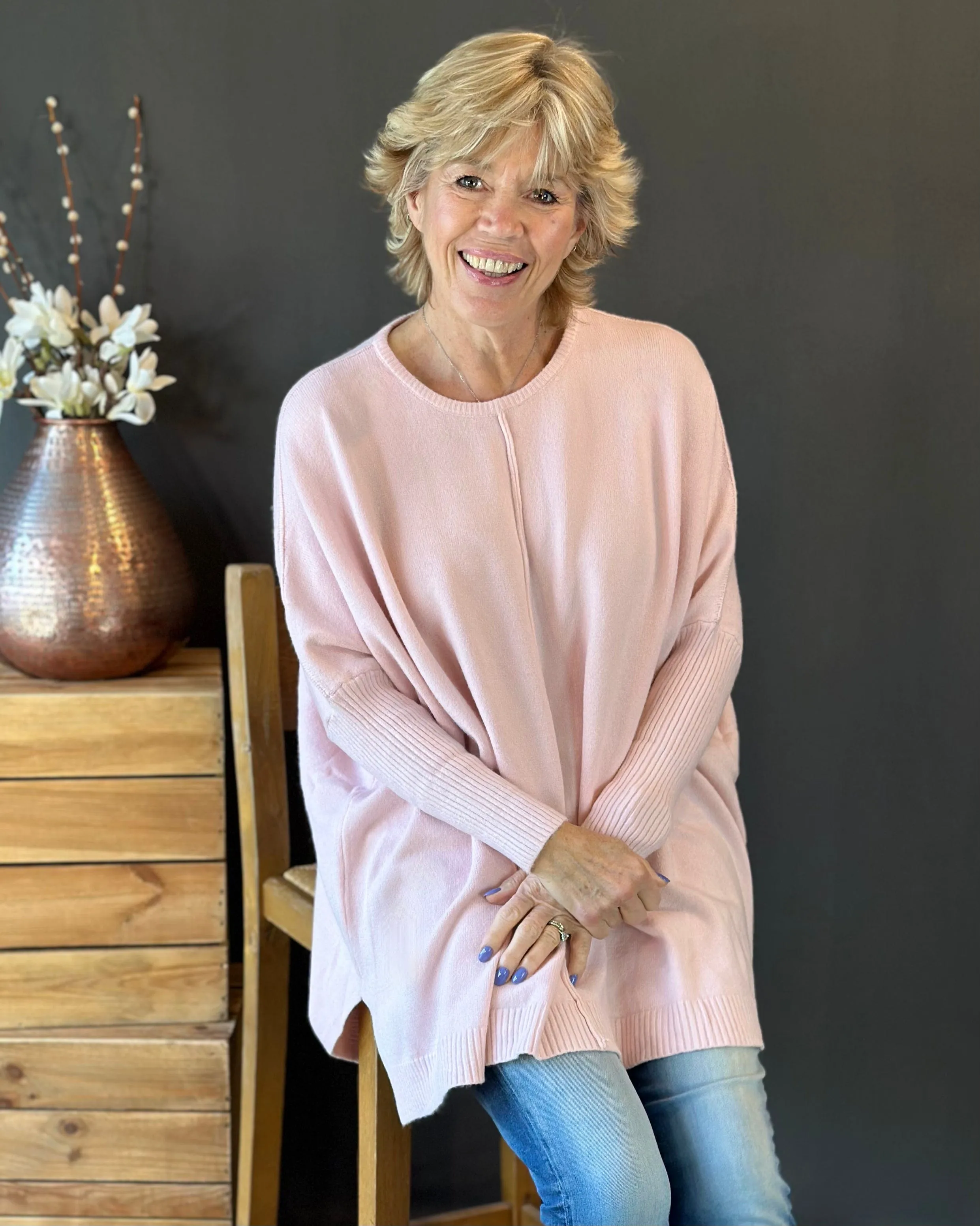 Long Sleeve Slouchy Jumper - Pale Pink