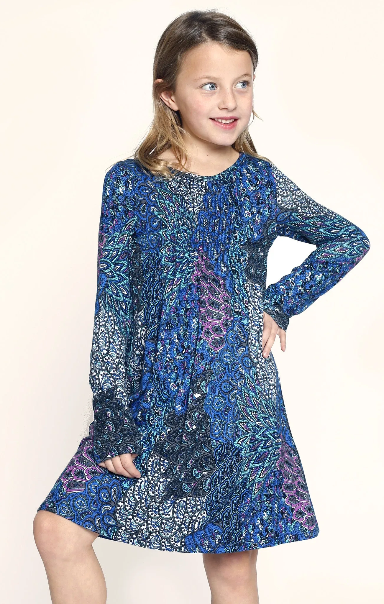 L/S Boho Print A-Line Dress (R24218)