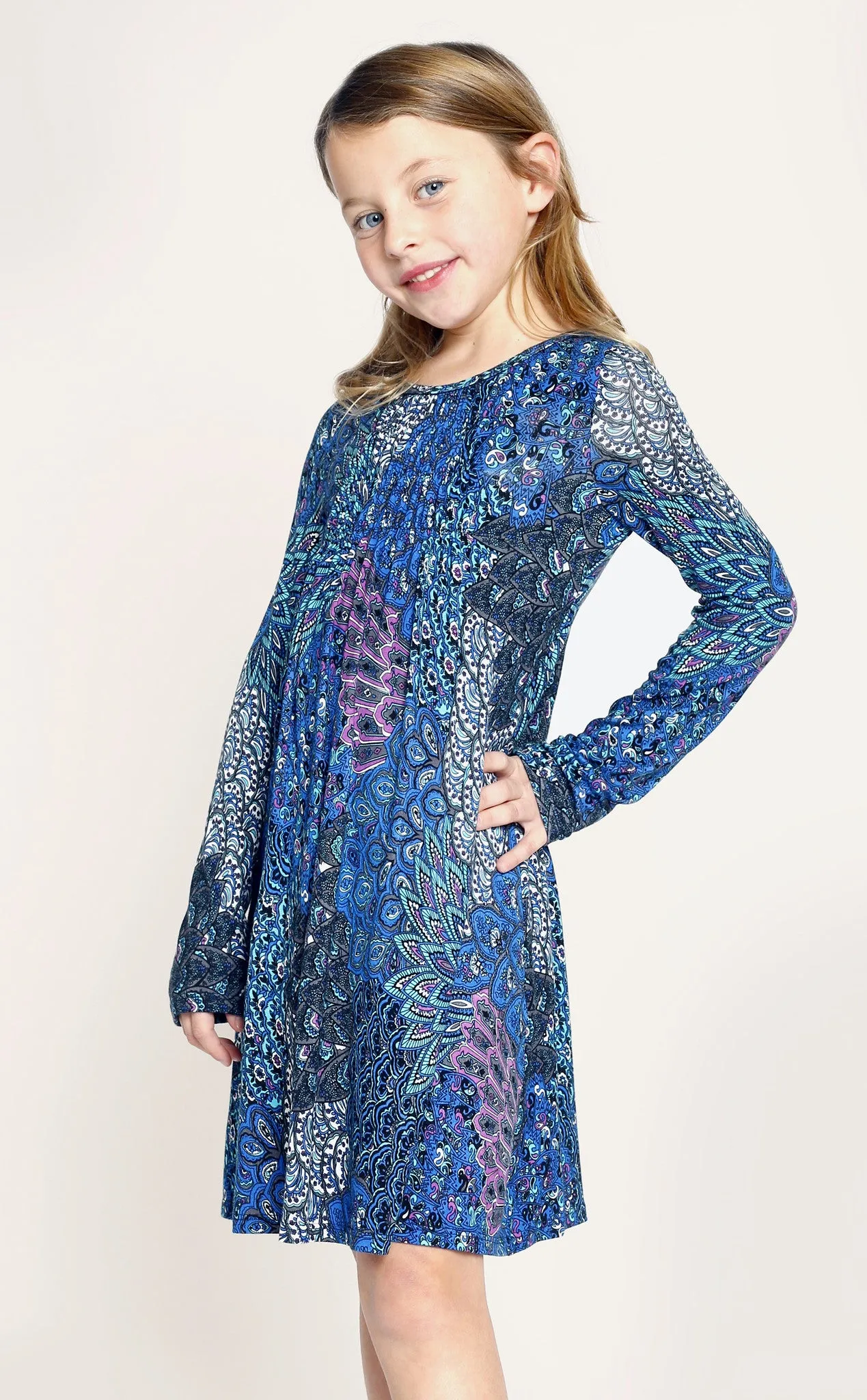 L/S Boho Print A-Line Dress (R24218)