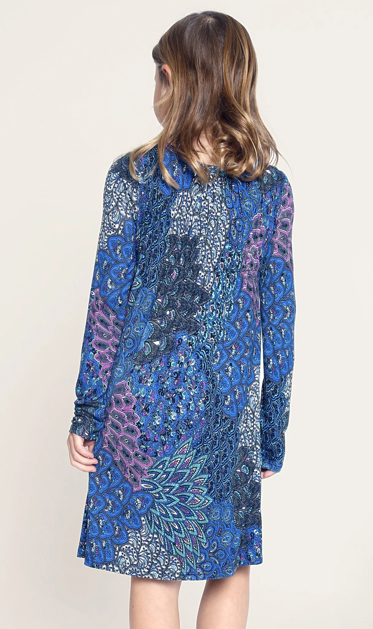 L/S Boho Print A-Line Dress (R24218)