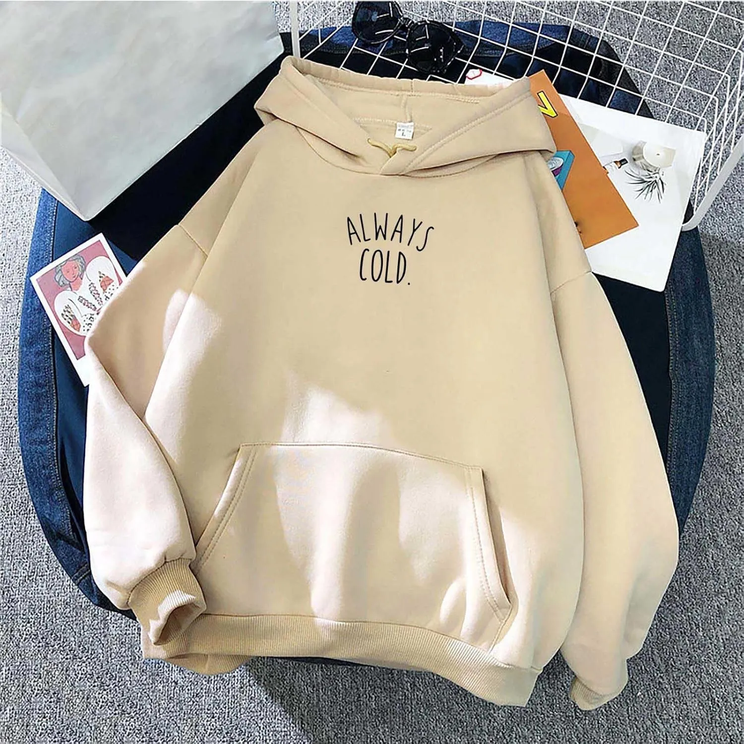 maisdgop Oversized Hoodie for Women Long Sleeve Hooded Sweatshirt Loose Crewneck Drawstring Pullover Print Tops with Pockets