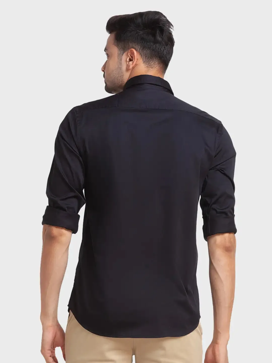Men Black Tailored Fit Solid Cotton Blend Full Sleeve Shirts