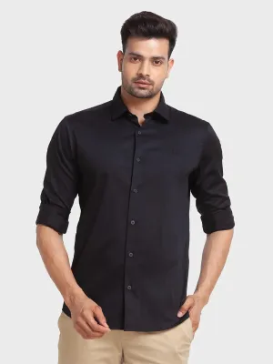 Men Black Tailored Fit Solid Cotton Blend Full Sleeve Shirts