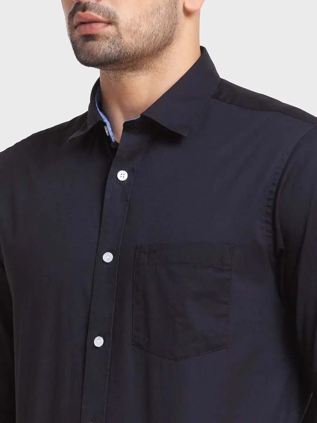 Men Black Tailored Fit Solid Cotton Full Sleeve Shirts