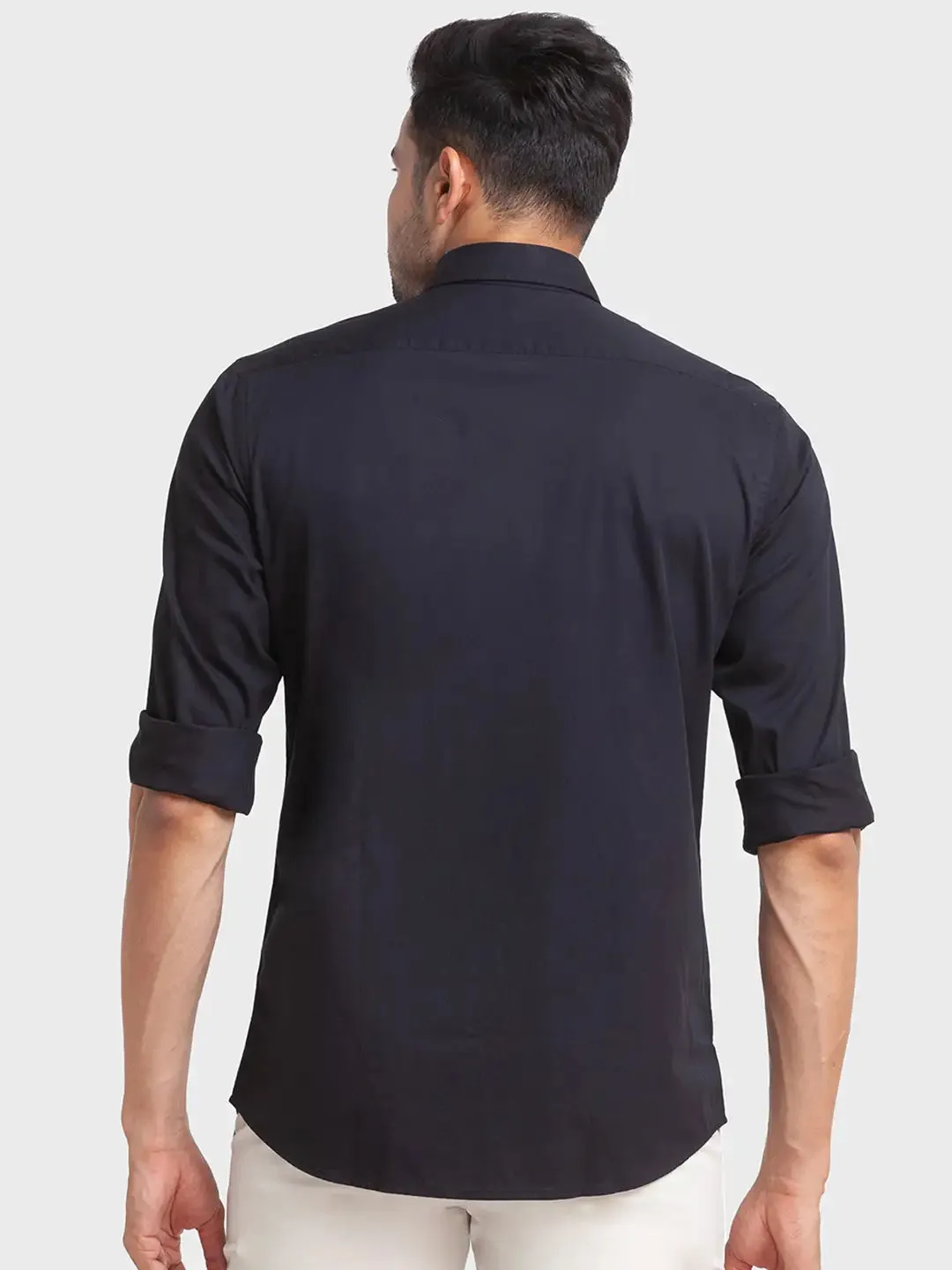 Men Black Tailored Fit Solid Cotton Full Sleeve Shirts