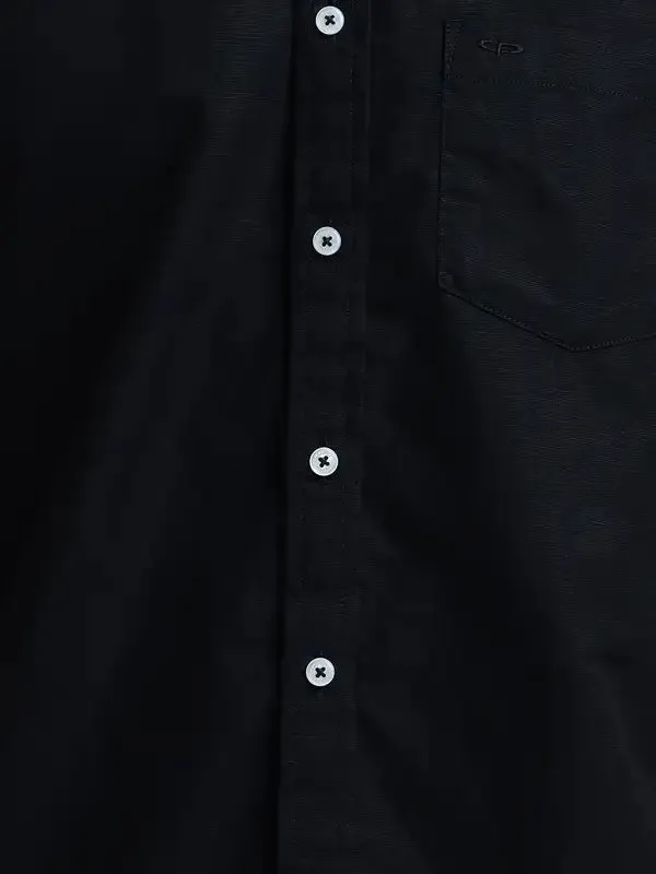 Men Black Tailored Fit Solid Piece Dyed Linen Cotton Blend Full Sleeve Shirts