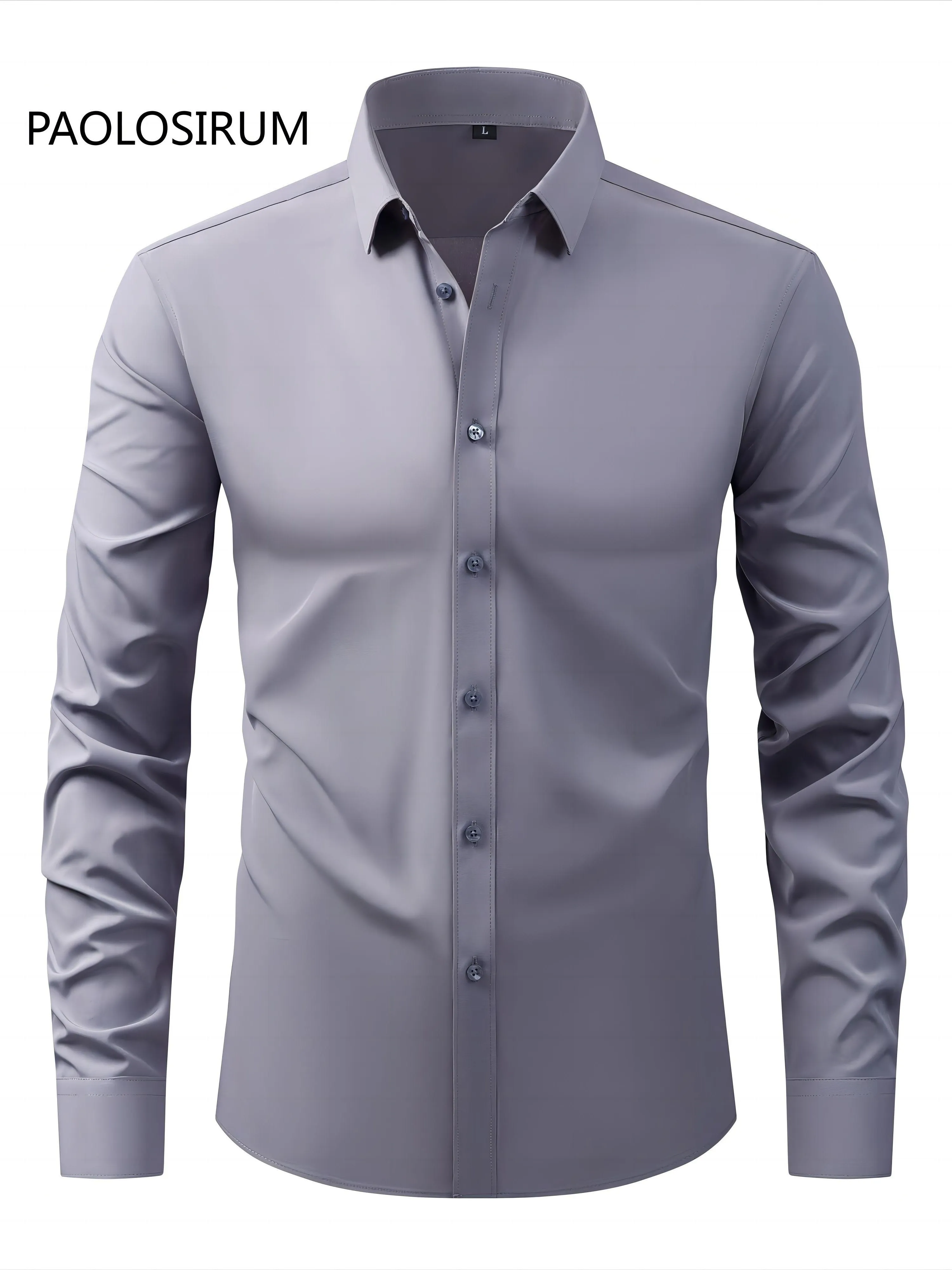 Men's Solid Color Long Sleeve Casual Button Up Shirt