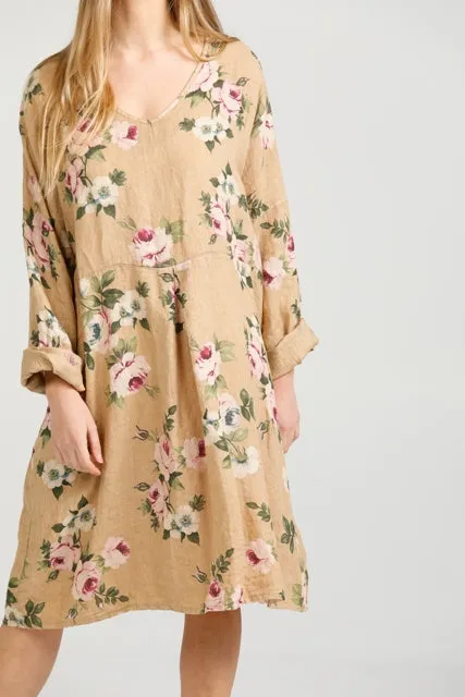 Mia linen dress. Caramel