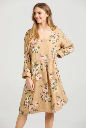 Mia linen dress. Caramel