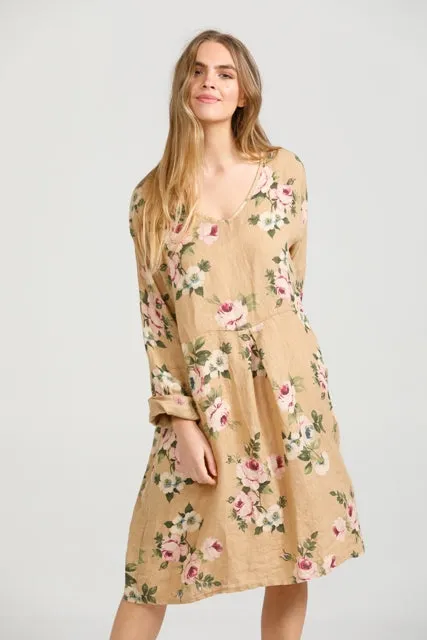 Mia linen dress. Caramel