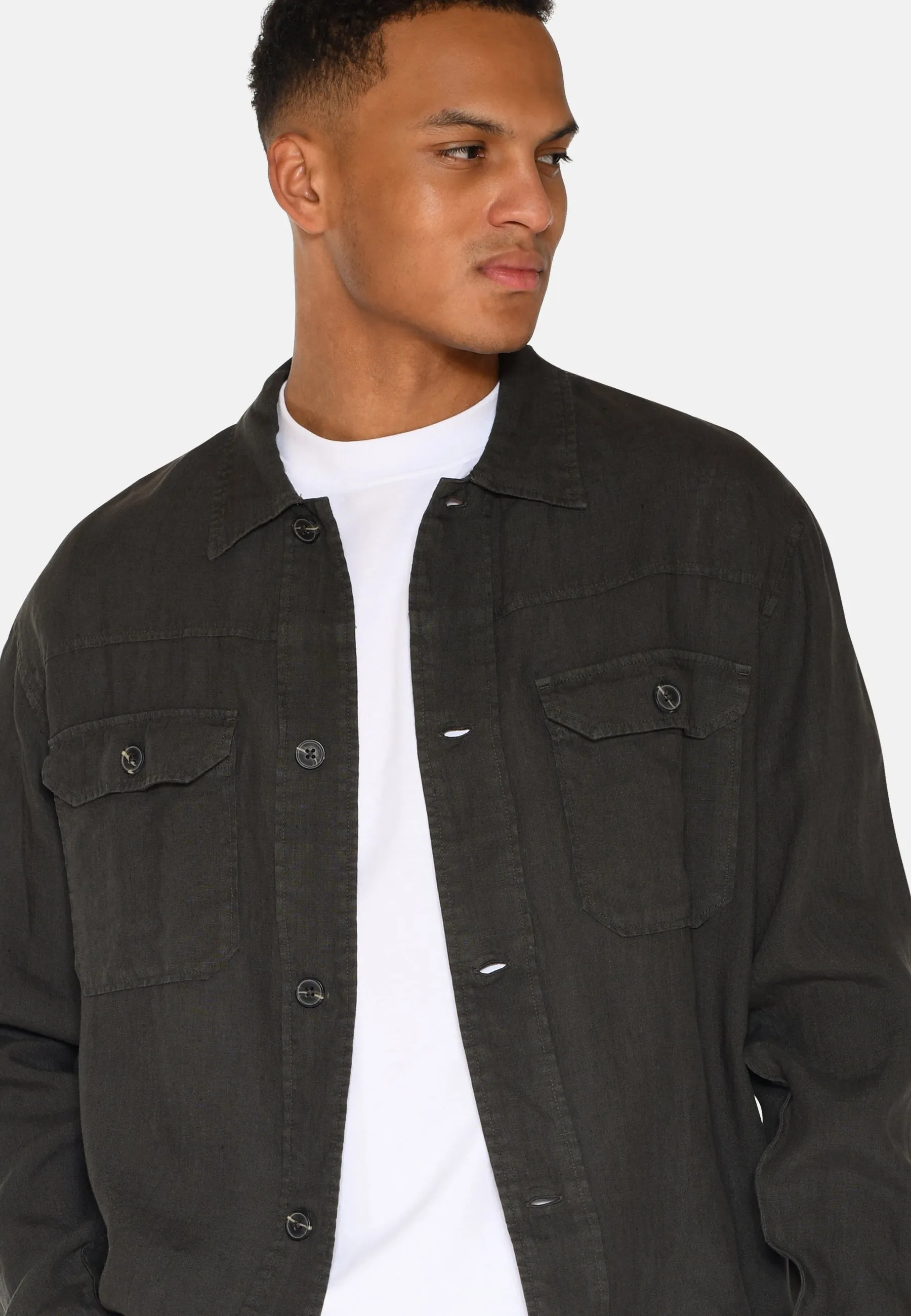 Micah linen overshirt 4115 - Black Ink