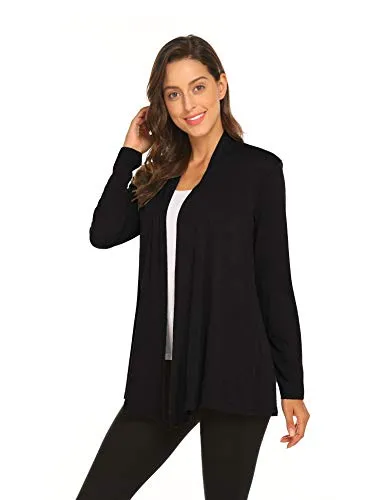 Newchoice Women's Soft Drape Lightweight Long Sleeve Cardigan Sweaters Loose Casual Fall Dusters (Black, L)