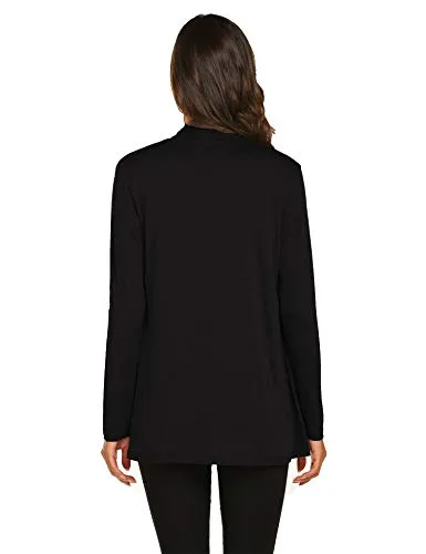 Newchoice Women's Soft Drape Lightweight Long Sleeve Cardigan Sweaters Loose Casual Fall Dusters (Black, L)