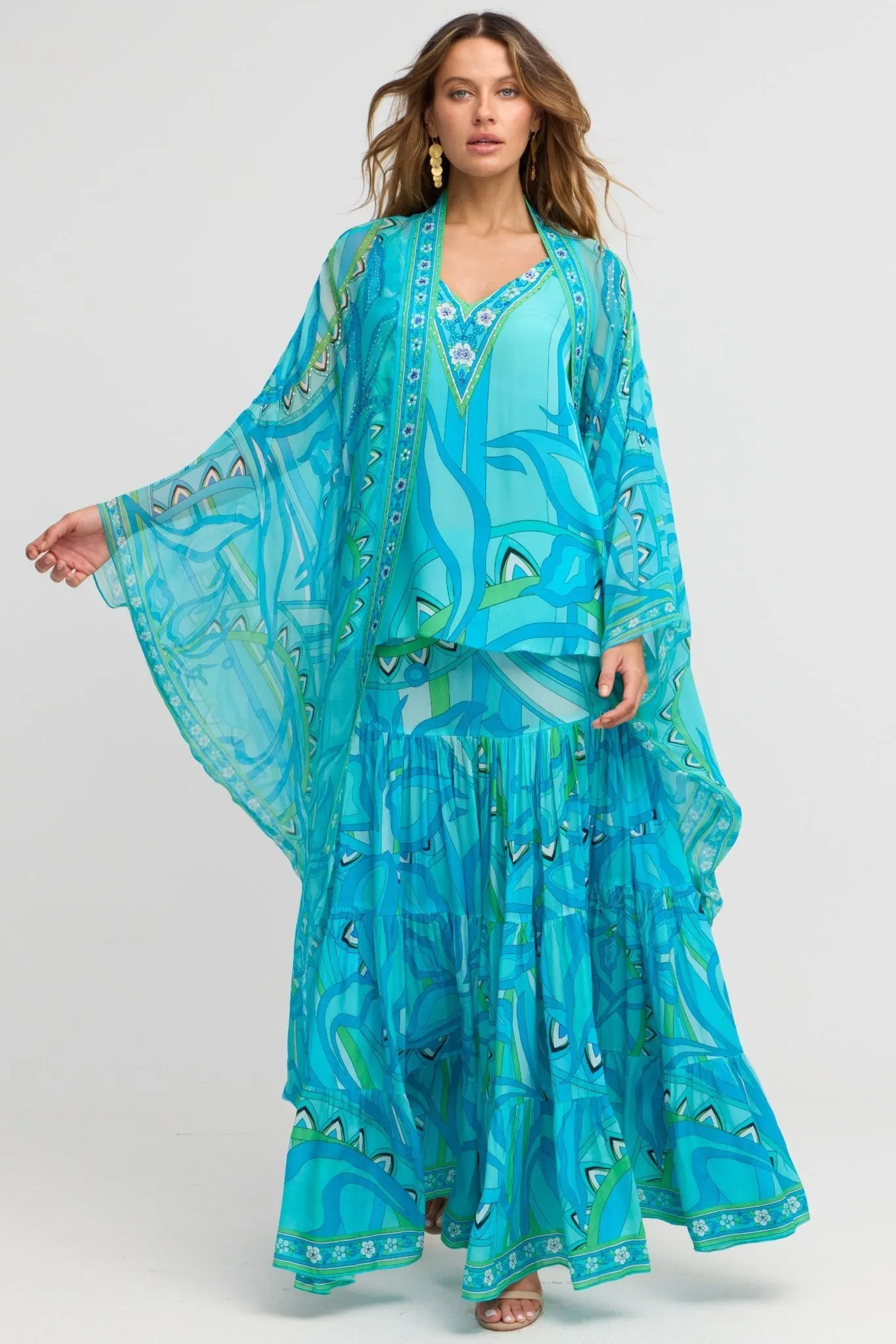 Oceanic Blues Max Skirt w Side Slit