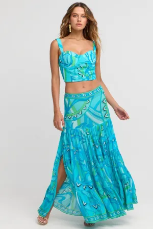 Oceanic Blues Max Skirt w Side Slit