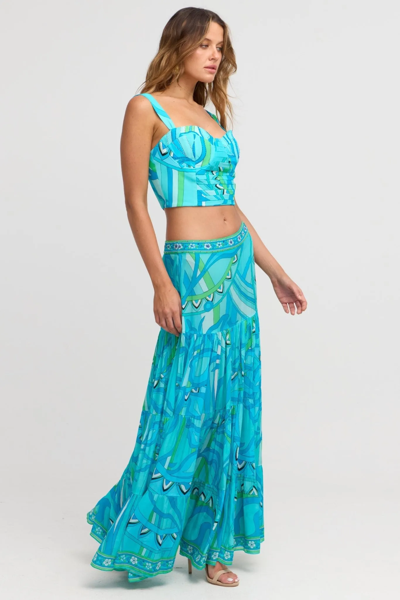 Oceanic Blues Max Skirt w Side Slit