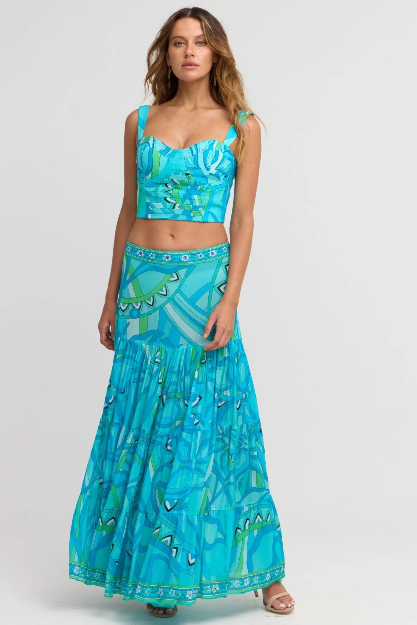 Oceanic Blues Max Skirt w Side Slit
