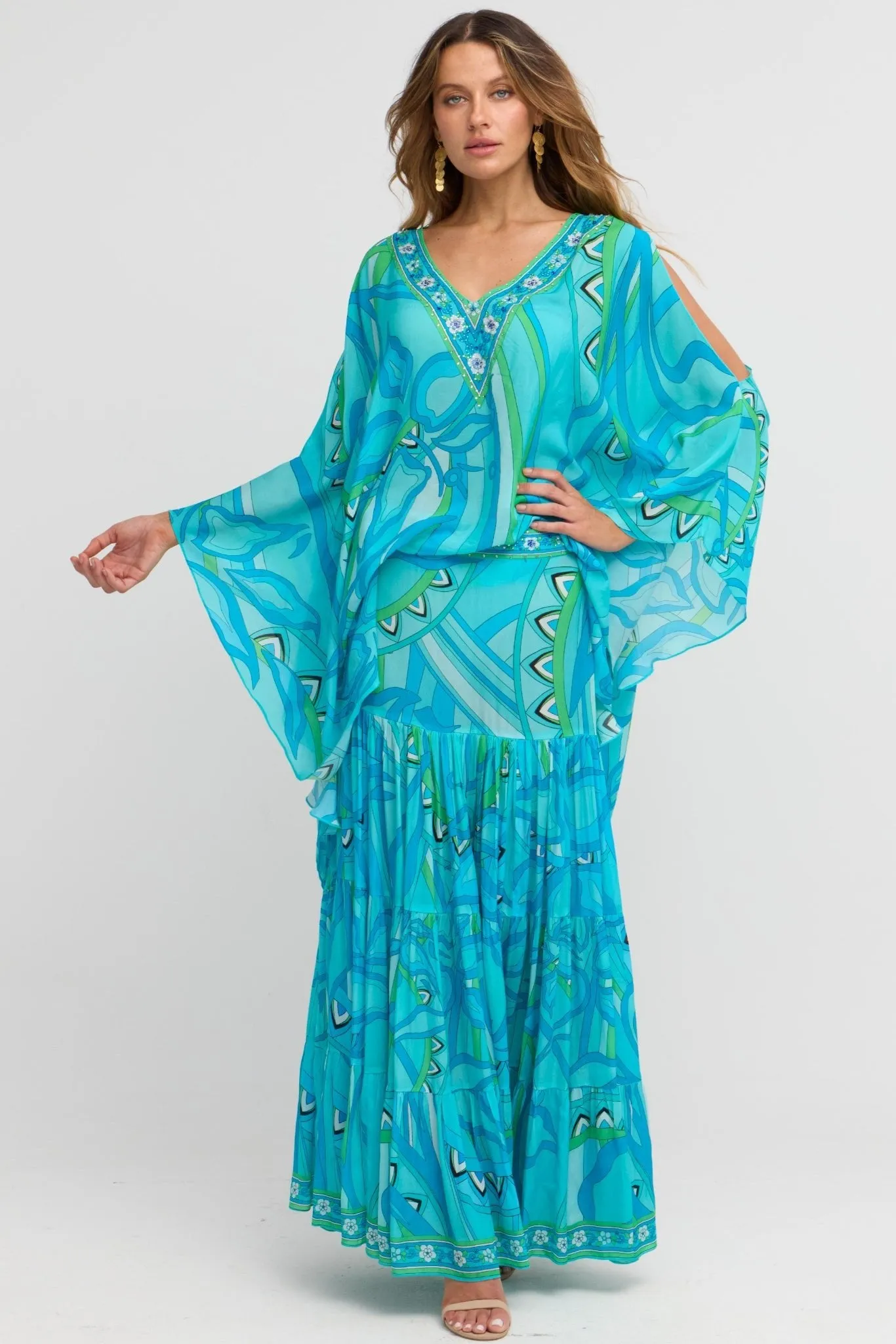 Oceanic Blues Max Skirt w Side Slit
