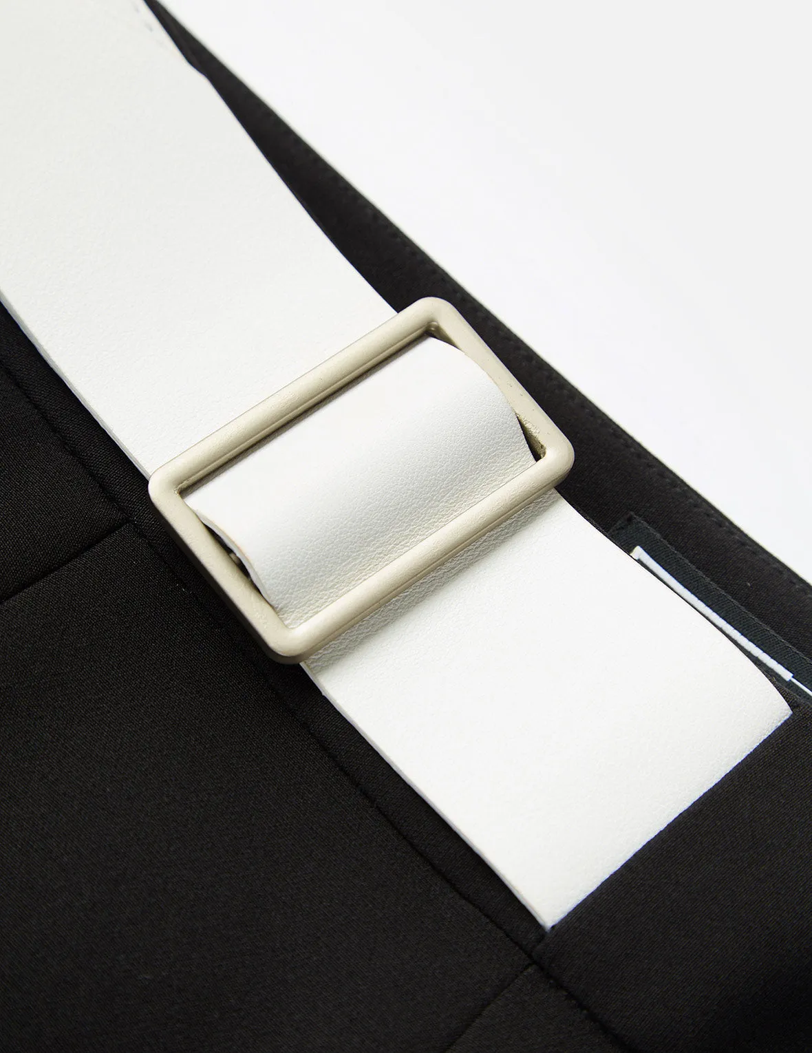 Partial Leather Buckle Belt Cropped Straight Fit Pants